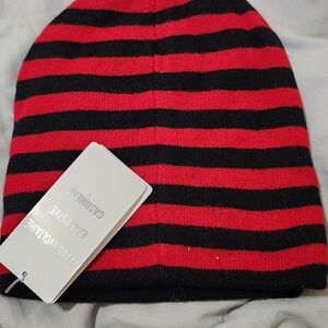 Zadig & Voltaire Red Black Striped Cashmere Beanie NWT